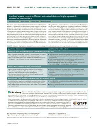 Cover of the publication: Interfaces between context and formats and methods in transdisciplinary research