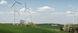 Windräder auf einer Wiese