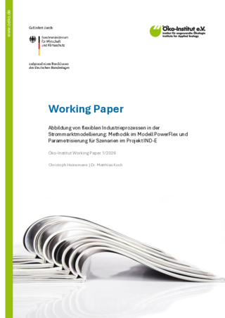 Cover der Publikation: Abbildung von flexiblen Industrieprozessen in der Strommarktmodellierung: Methodik im Modell PowerFlex und Parametrisierung für Szenarien im Projekt IND-E
