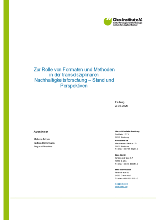 Cover der Publikation: Zur Rolle von Formaten und Methoden in der transdisziplinären Nachhaltigkeitsforschung – Stand und Perspektiven