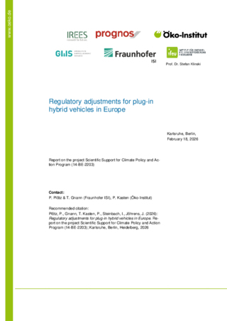 Cover der Publikation: Regulatorischer Anpassungsbedarf bei Plug-in-Hybrid-Fahrzeugen in Europa (Englische Version)