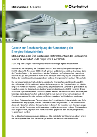 Cover der Publikation: Gesetz zur Beschleunigung der Umsetzung der Energieeffizienzrichtlinie
