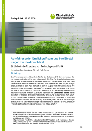 Cover der Publikation: Autofahrende im ländlichen Raum und ihre Einstellungen zur Elektromobilität