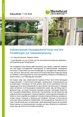Cover der Publikation: Selbstnutzende Hauseigentümer*innen und ihre Einstellungen zur Gebäudesanierung